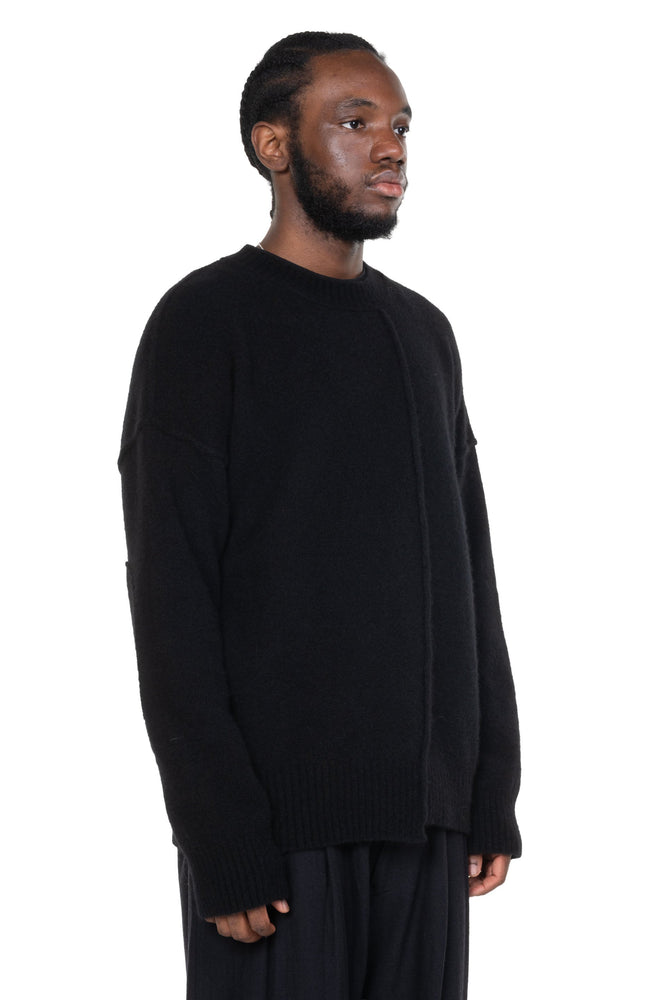 Yak Crew-Neck Sweater with Seam Black