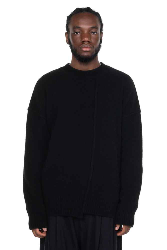 Yak Crew-Neck Sweater with Seam Black
