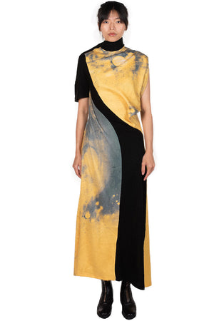 Oude Waag Yellow Printed Asymmetric Draped Dress