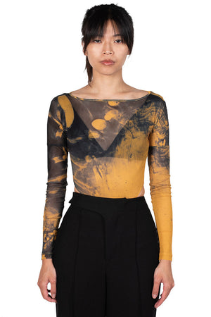 Oude Waag Yellow Printed Mesh Bodysuit