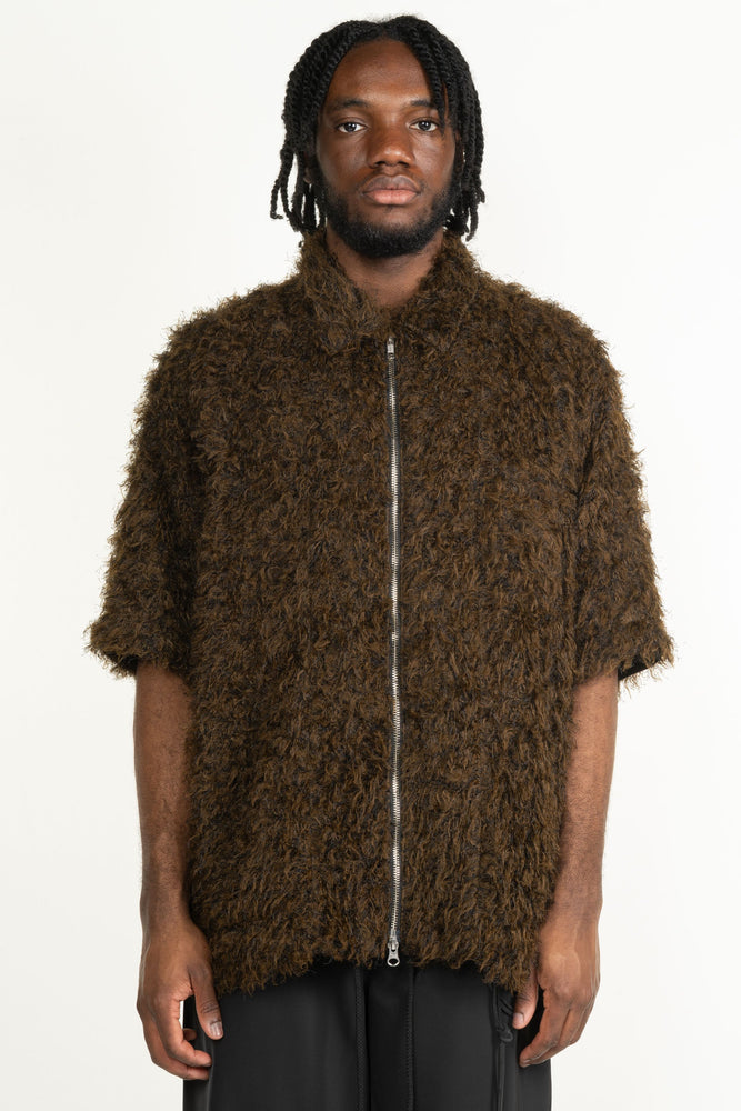 Zip Up Box Shirt Black Brown