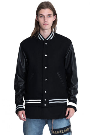 front Mastermind Black Cashmere Varsity Jacket