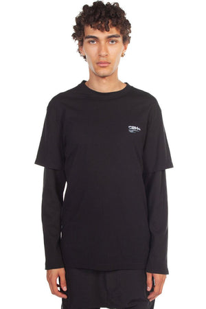 C2H4 Black Double Layer Waffle Knit Long Sleeve T-Shirt