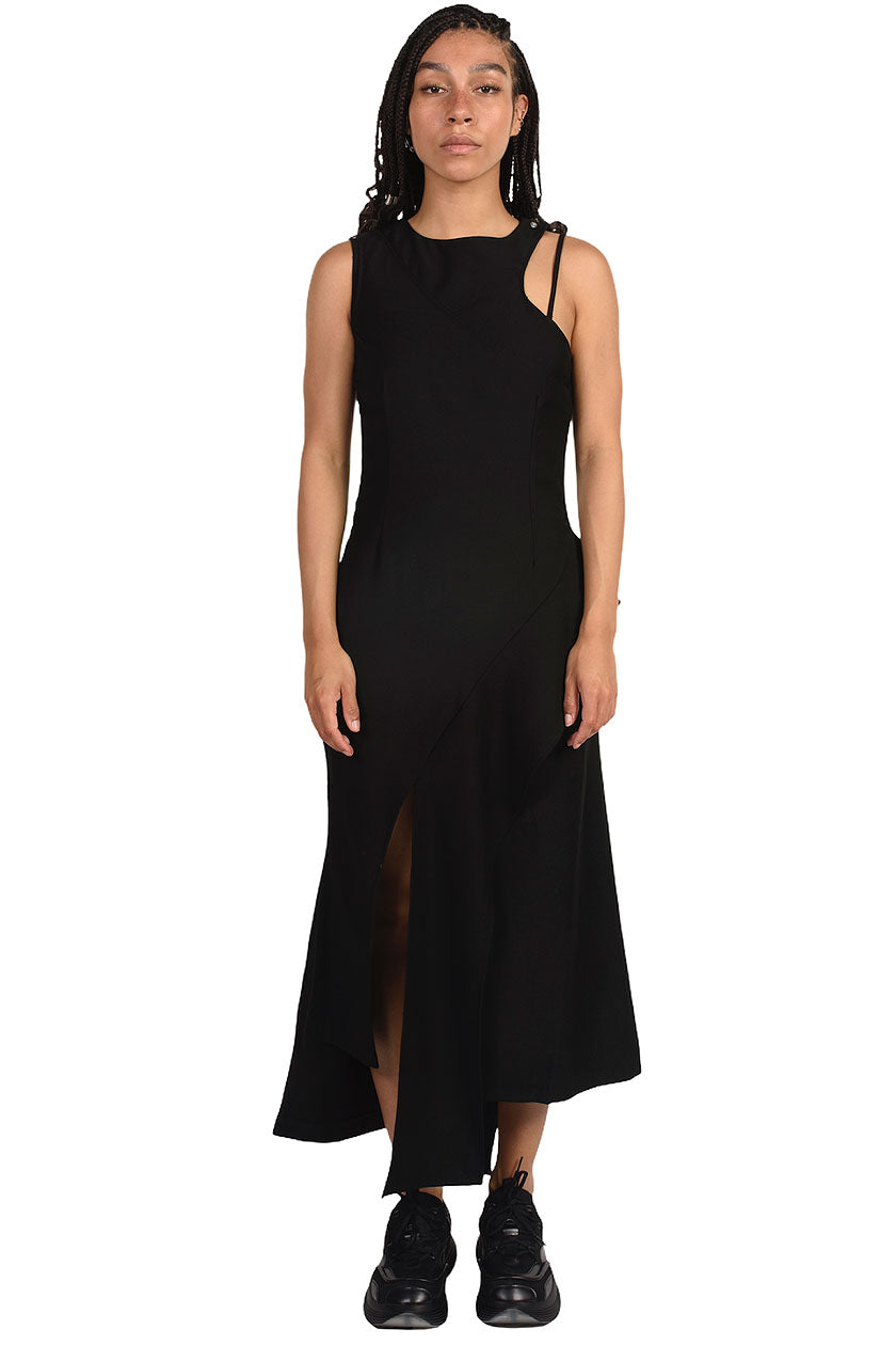 C2H4 Arc Layered Asymmetric Strap Midi Dress | UJNG