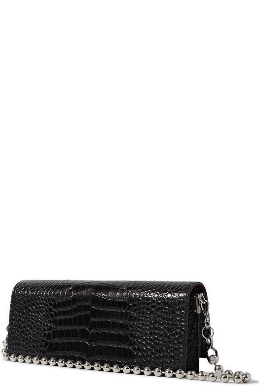 Hanwen Slim Shoulder Bag Black Croc