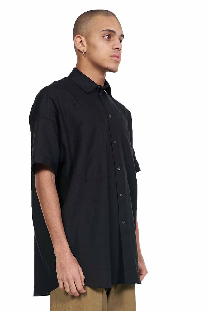 Jan-Jan Van Essche Black Linen Short Sleeve Shirt for Men