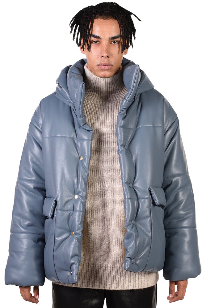 Nanushka Vintage Blue Vegan Leather Puffer Jacket