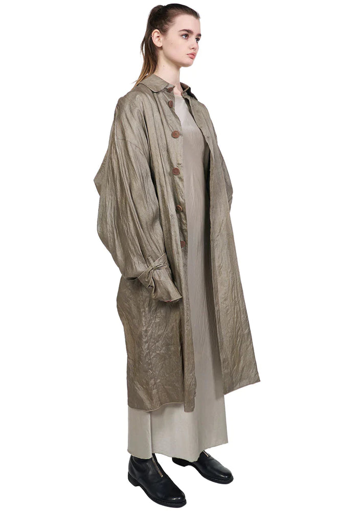 Phaedo Olive Brown Taffeta Oversized Coat