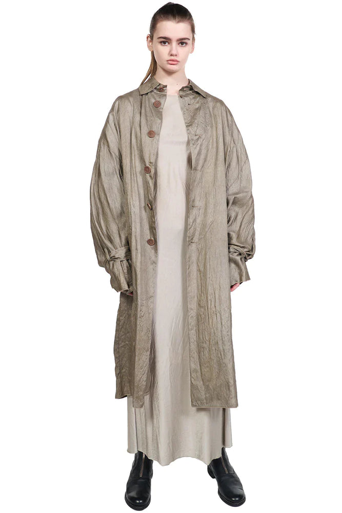 Phaedo Olive Brown Taffeta Oversized Coat