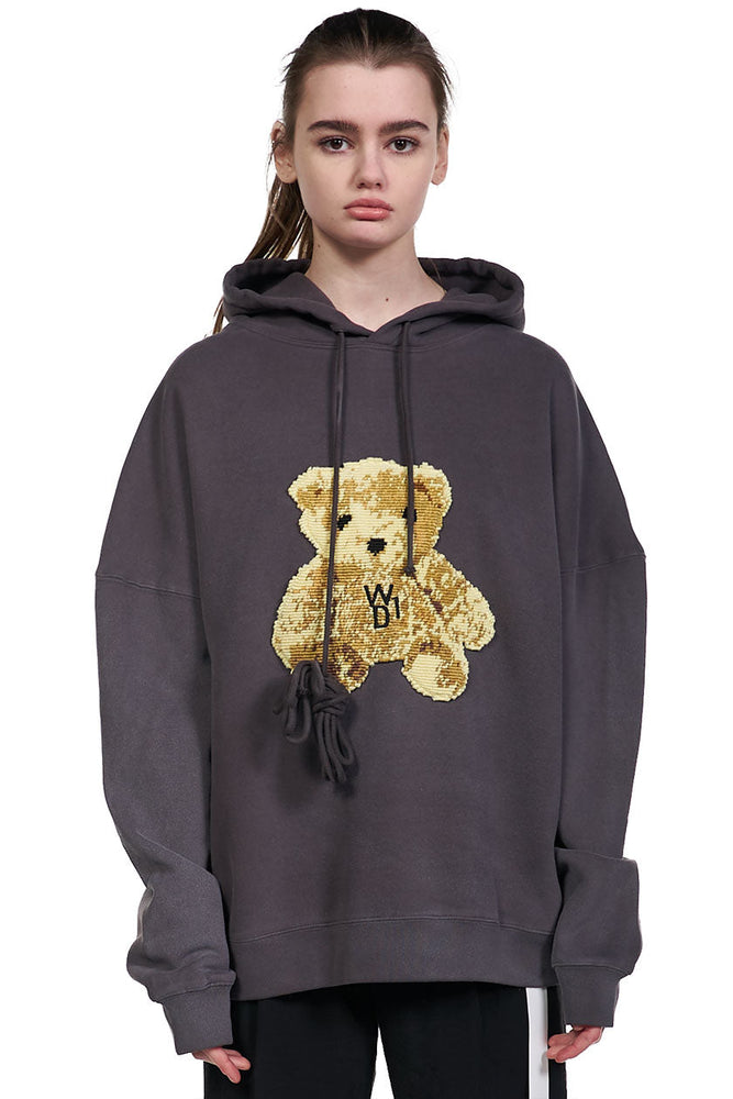 We11done Charcoal Embroidered Teddy Hoodie