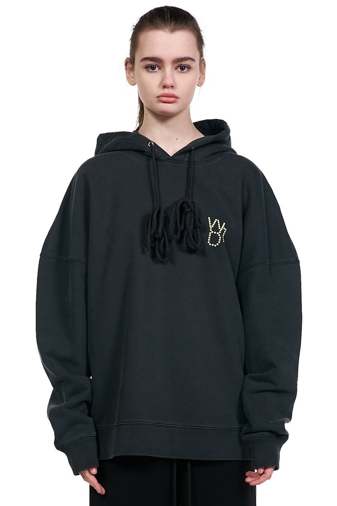 We11done Dark Green Pearl Logo Hoodie