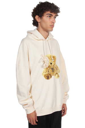 We11done Ivory Embroidered Teddy Bear Hoodie for MenWe11done Ivory Embroidered Teddy Bear Hoodie for Men