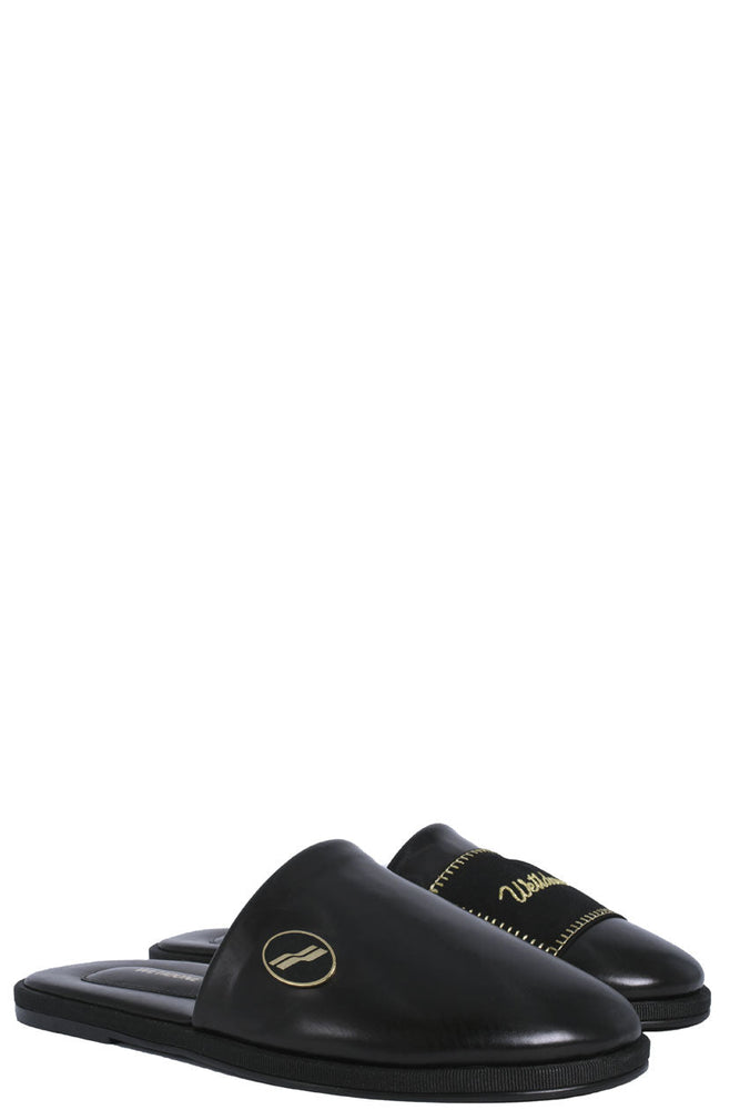 We11done Black Leather Logo Wappen Mule