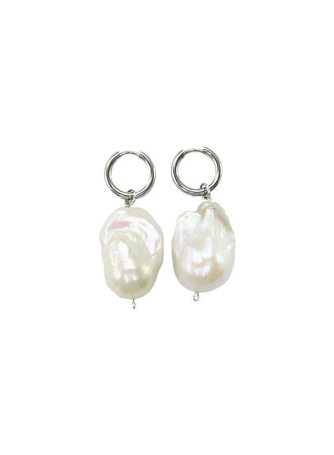 We11done Silver Large Pearl Hoop Earring