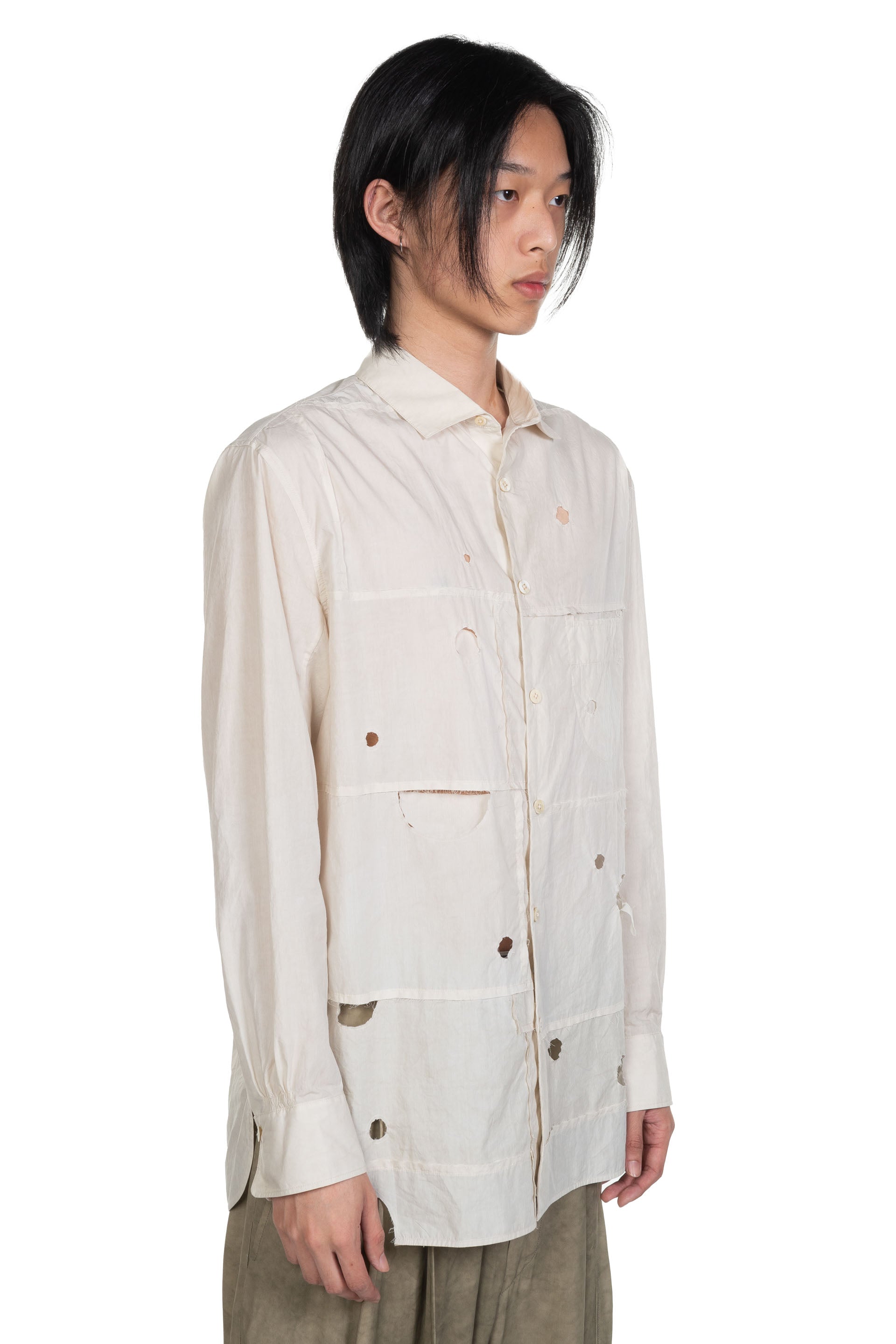 Ziggy Chen Smoke White Holed Shirt | UJNG