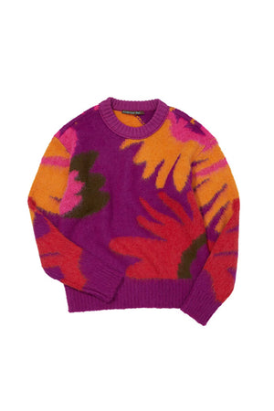 Andersson Bell Flower Intarsia Crew Neck Sweater Purple