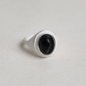 Black Obsidian Round Wave Ring