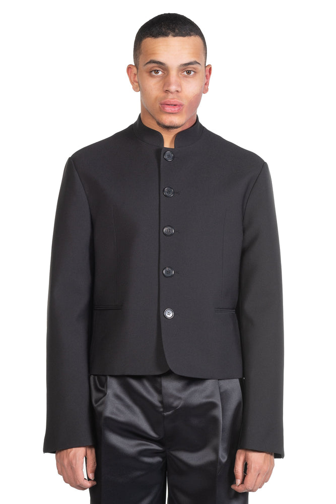 We11done Black Stand Collar Crop Jacket