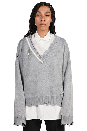 C2H4 Distressed Knit Sweater Grey