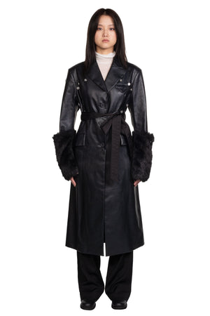 C2h4 Circular Arc Buttoned Leather Coat
