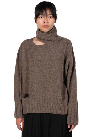 Isabel Benenato High Neck Yak Jumper With Cut-out Details