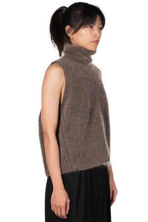 Isabel Benenato Taupe High Neck Mohair Knit Vest