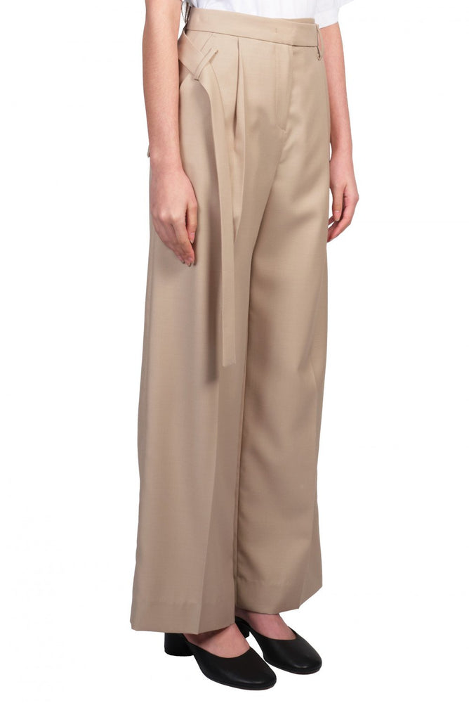 Jiwon Yun Beige Long Belted Trousers