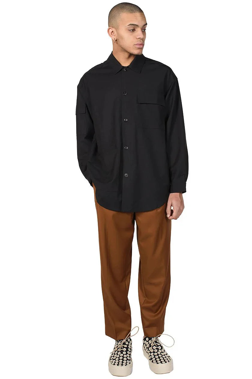 Lownn Black Utility Long Shirt for Men | UJNG