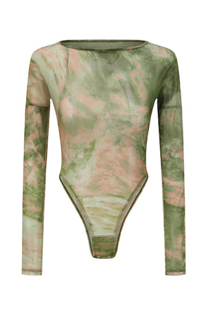Mesh Printed Body Suit Green Pink