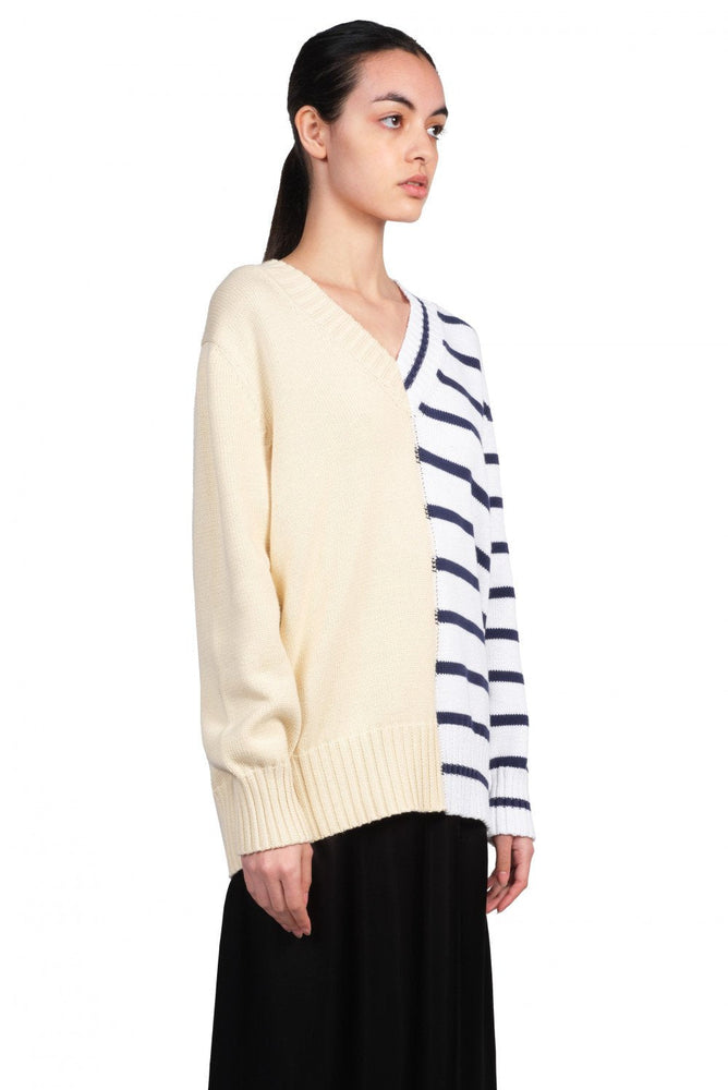 MM6 bicolour v-neck jumper