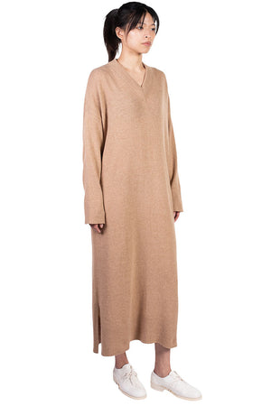 Monica Cordera Camel Baby Alpaca V Neck Dress