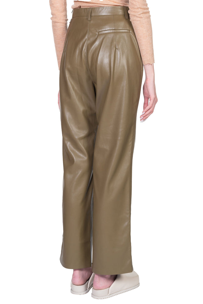 Nanushka Lucee Vegan Leather Straight-Leg Trousers Olive