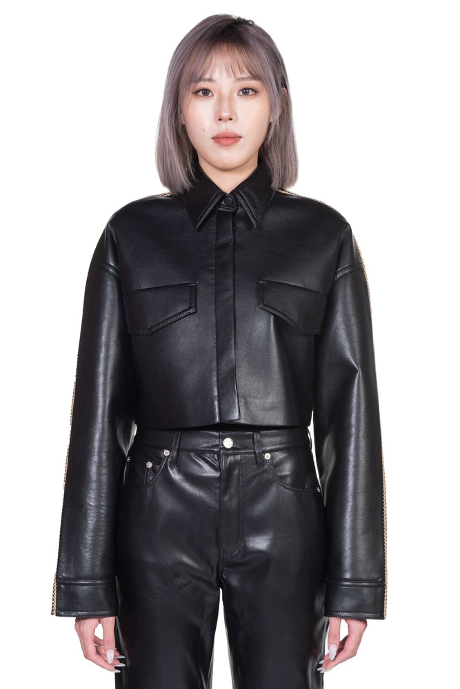 Nanushka Marte Regenerated Leather Merrow-Stitch Jacket