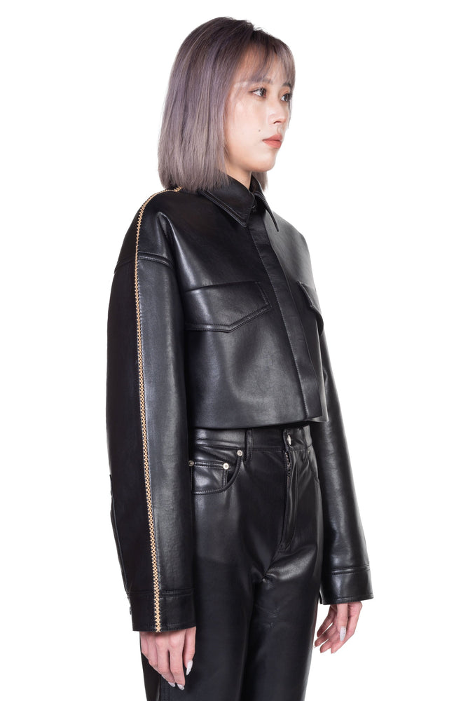 Nanushka Marte Regenerated Leather Merrow-Stitch Jacket