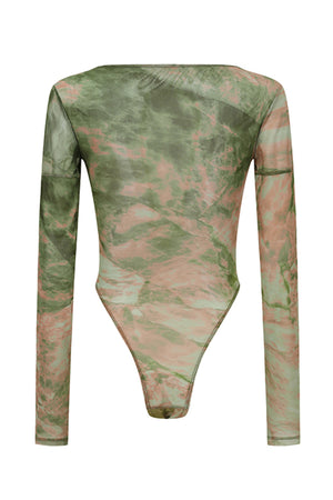 Mesh Printed Body Suit Green Pink