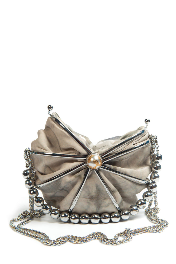 Peng Tai White Silver Dyed Mesh Umbrella Purse