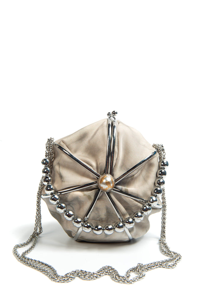 Peng Tai White Silver Dyed Mesh Umbrella Purse