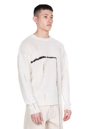 Raw Cut Linen Sweater White