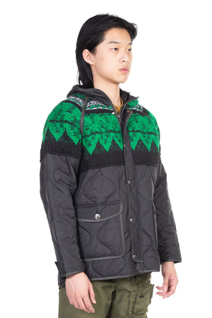 Unisex Nordic Knit Patch Quilted Parka