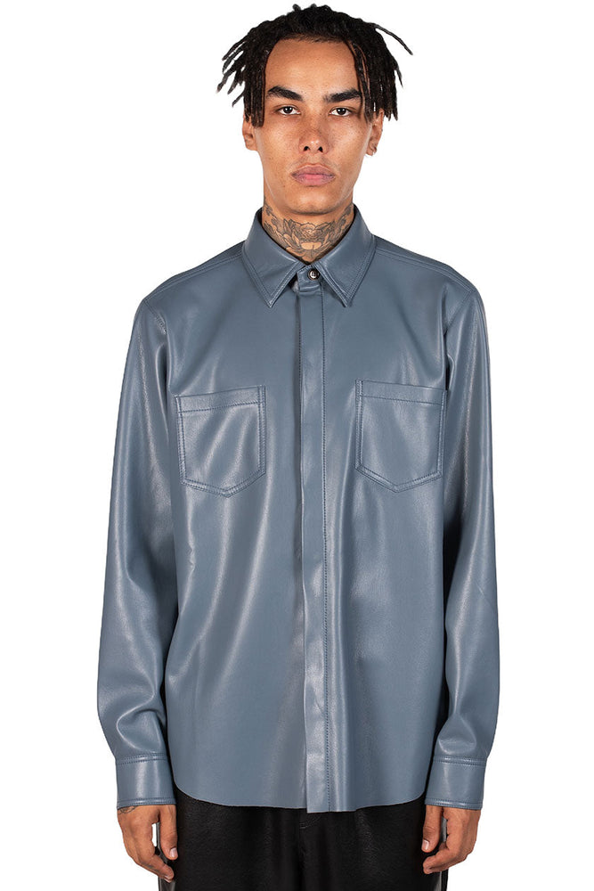 Nanushka Vintage Blue Vegan Leather Declan Shirt