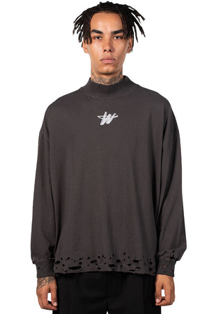 We11done Charcoal High Neck WD Logo T-shirt