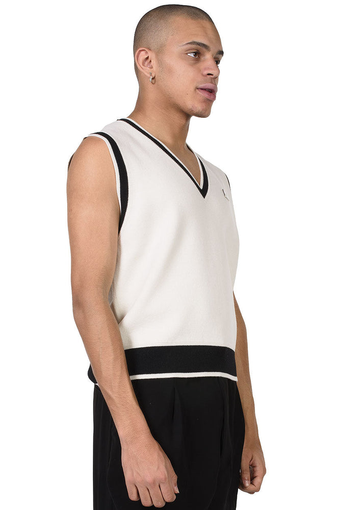 We11done Ivory Logo Knit Vest