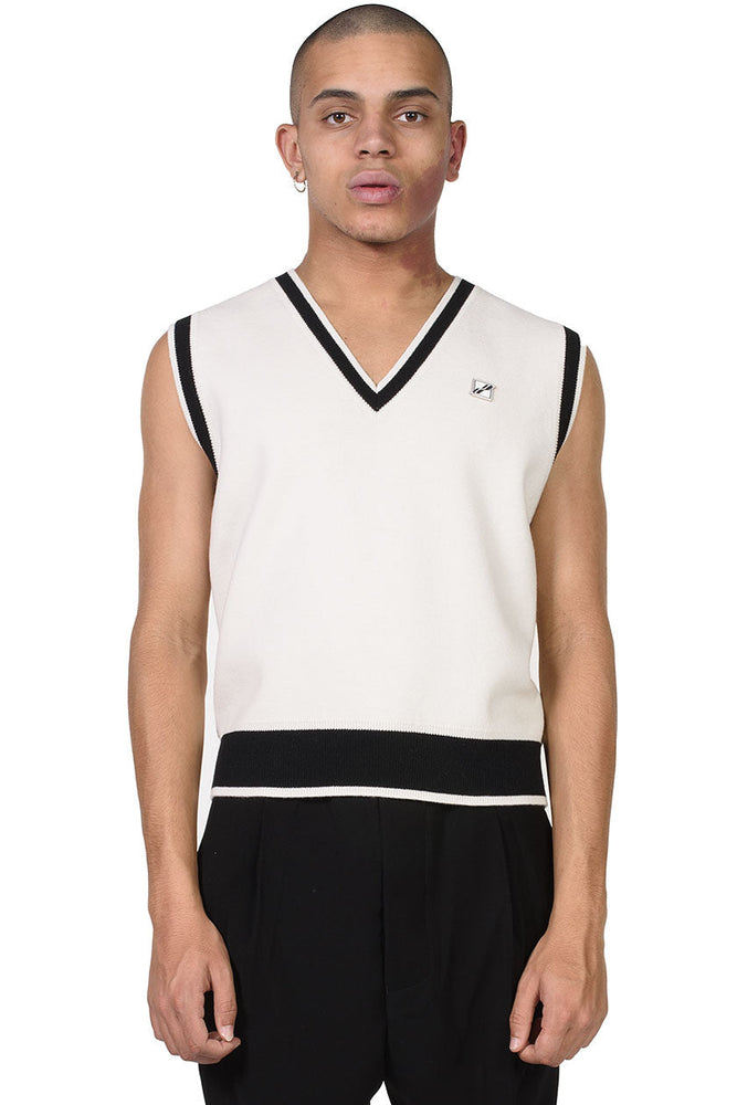 We11done Ivory Logo Knit Vest